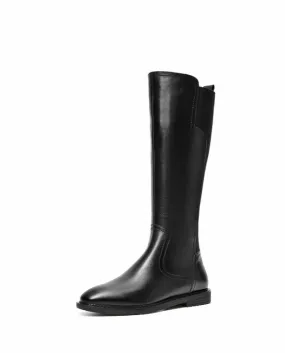 Beautoday Stivali Lunghi Donna Vera Pelle di Mucca Fascia Elastica Stivali Cavaliere Zip Laterale Punta Rotonda Scarpe Basse Fem