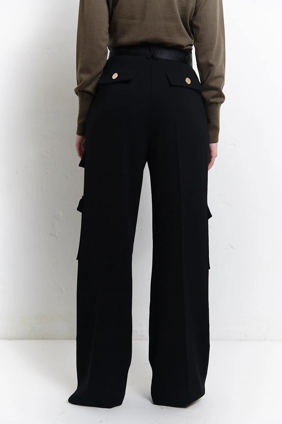 ELISABETTA FRANCHI Pantalone cargo in crepe con cintura