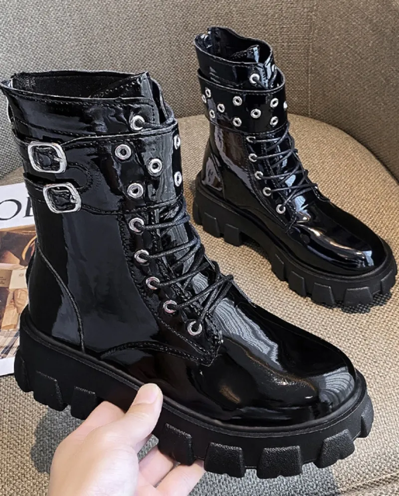 Scarpe Da Donna Inverno 2022 Nuovo Stile Punk Tubo Corto Femminile Testa Rotonda Stivali Piattaforma Tacco Alto Martin Stivali B